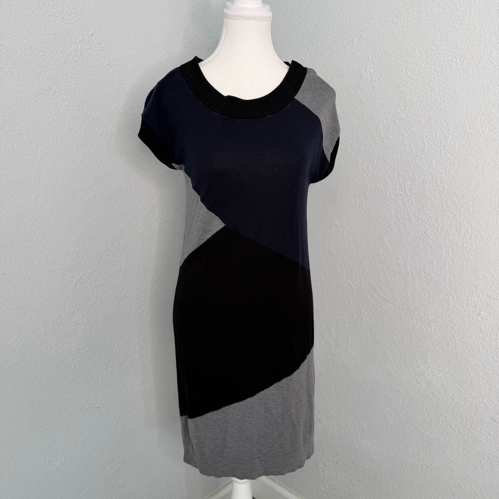 Kenneth Cole Silk Blend Colorblock Knit Sheath Dress‎ Short Sleeve Crew Neck